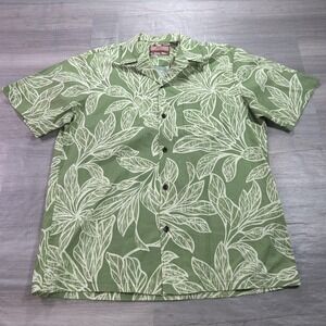 RJC Shirt Mens Large Green Leaf Print Hawaiian Aloha Button Front Made USA